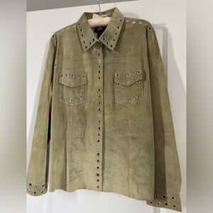 Olive Green Suede Grommet-Detail Jacket